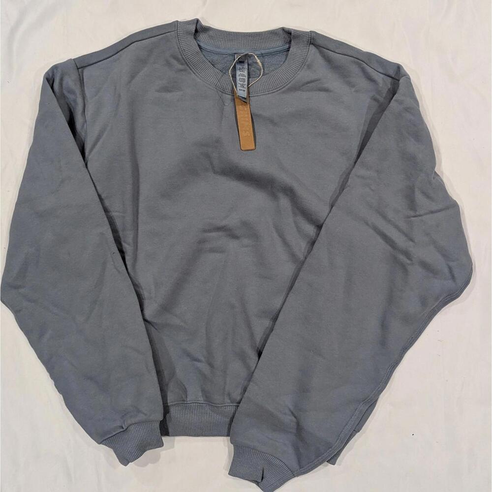 SKIMS Cotton Fleece Classic Crew Sweatshirt Women's Small Slate Blue NWT - Picture 2 of 8